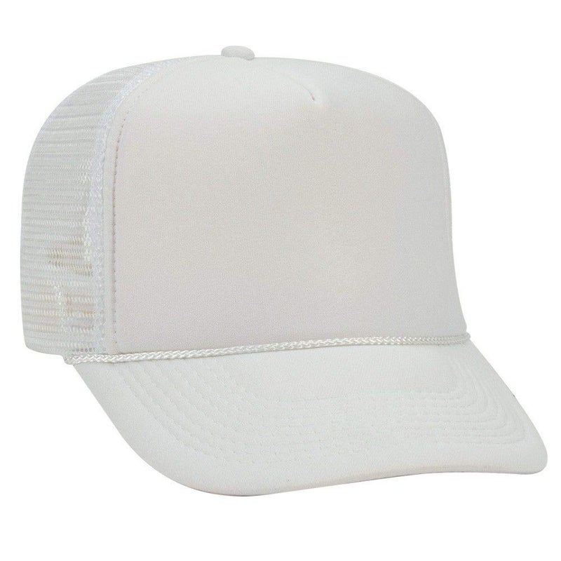 OTTO Polyester Foam Front 5 Panel High Crown Mesh Back Trucker Hat - White - Image 1